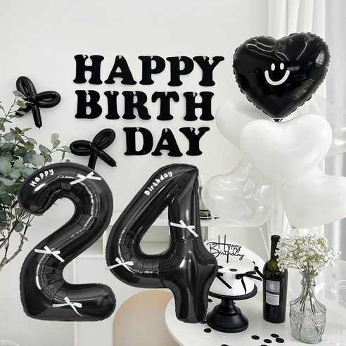 HBD 레터링 하트 파티 세트, 블랙 24, 1세트