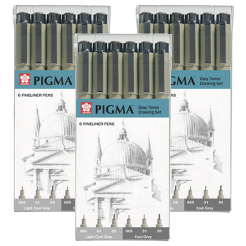PIGMA 사쿠라 마이크론 그레이컬러 드로잉 펜 세트, 라이트 쿨 그레이, 쿨 그레이, 3세트
