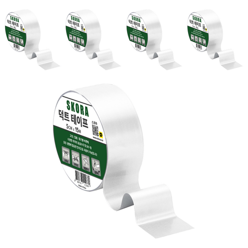 스코라 덕트 테이프 화이트 5cm x 15m, 5개