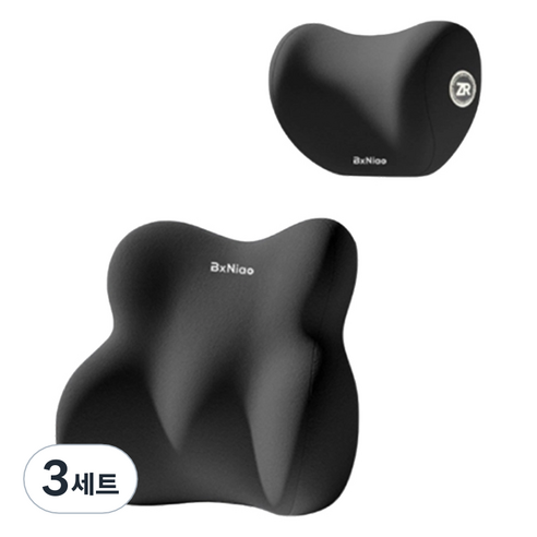 Ez2mk 차량용 메모리폼 목쿠션 허리쿠션 세트 MS-420, 블랙, 3세트