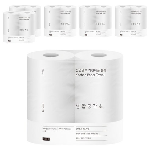 생활공작소 천연펄프 키친타올 롤형, 2롤, 6개