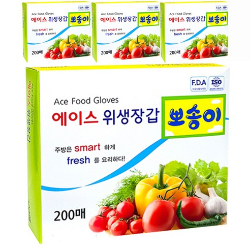 에이스 뽀송이 위생장갑, 200개입, 4개