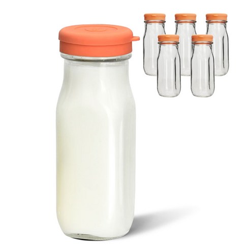 미르 헥사 실리콘 사각 보틀 유리병 피치, 240ml, 6개