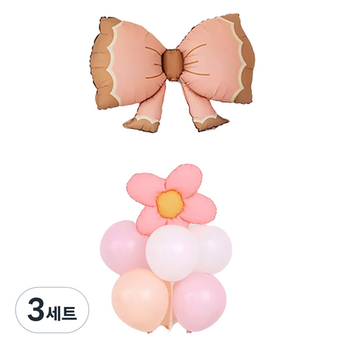 와우파티코리아 데이지 파우더 리본 풍선 꽂이 세트, 3세트, 핑크