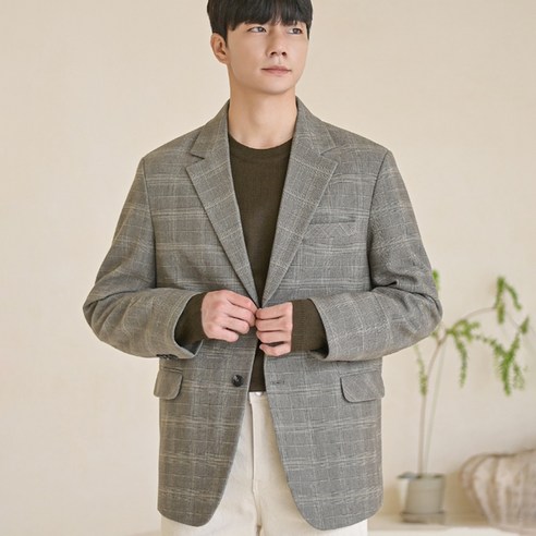 플레이즈 남성용 체크 이중지 블레이져 자켓
