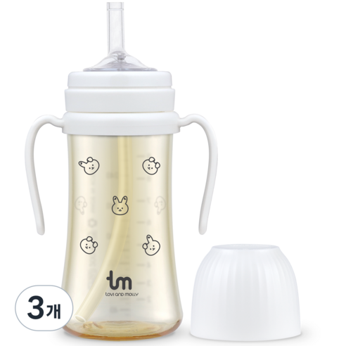 토비앤몰리 돗바니 PPSU 빨대컵 280ml, 3개, 화이트