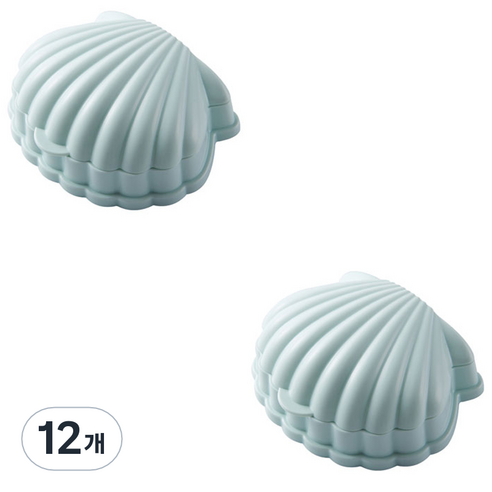 더자카 휴대용 조개 비누케이스 13.7 x 11 x 5 cm, 그린, 12개