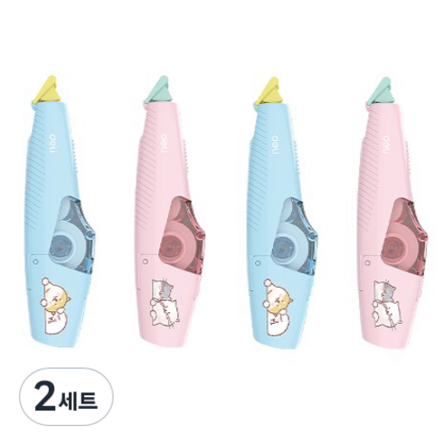 델리 캐릭터 파스텔 수정테이프 2종 x 2p 세트 21401, 핑크, 블루, 2세트