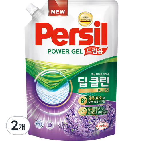 퍼실 딥클린 플러스 라벤더향 드럼용 액상세제 리필, 1.5L, 2개