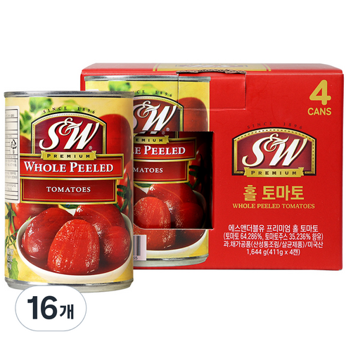 S앤W 프리미엄 홀 토마토 소스, 411g, 16개