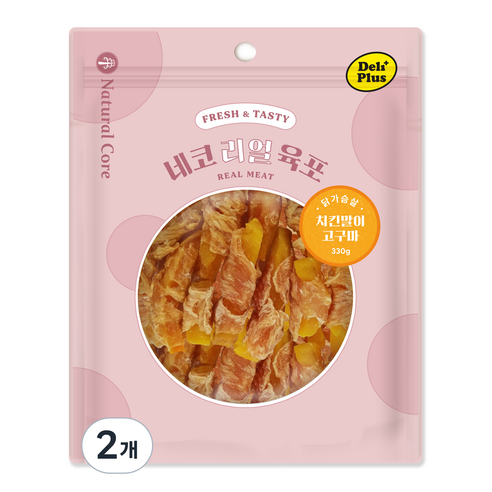 네츄럴코어 강아지 델리플러스 네코리얼육포 치킨말이 고구마, 330g, 2개