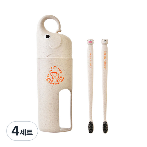 알럽홈 코끼리 휴대용 칫솔 컵 세트 베이지, 4세트