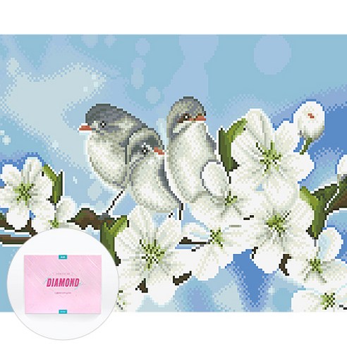 디클레어 액자형 보석십자수 DIY 키트 캔버스형 40 x 50 cm, 아기새 삼형제, 1세트