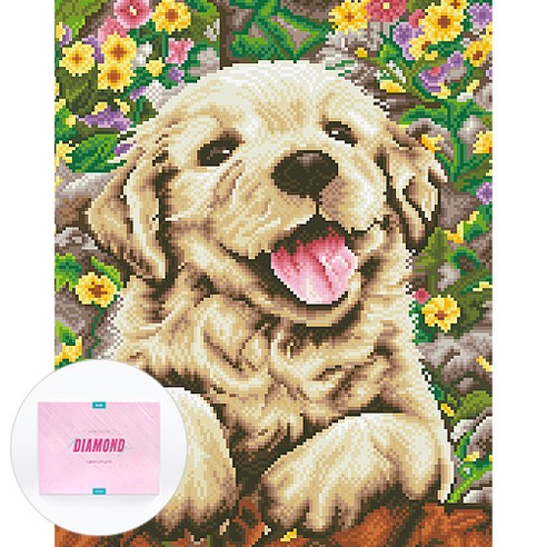 디클레어 액자 캔버스형 보석십자수 DIY 키트 40 x 50 cm, 해피퍼피, 1세트