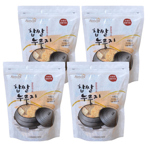 라이스웰 황동판에 구운 찹쌀 누룽지, 180g, 4개