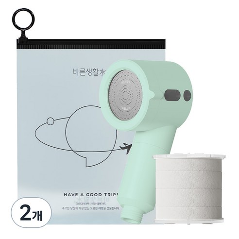 바른생활수 여행용 미니 샤워기 + 필터, 2개, 민트그린