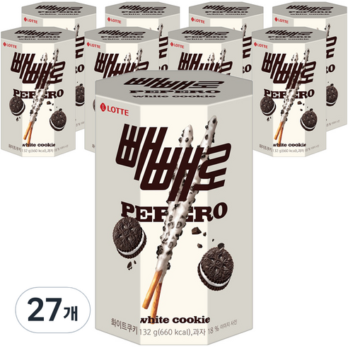 롯데제과 화이트쿠키 빼빼로 과자 9p, 132g, 27개