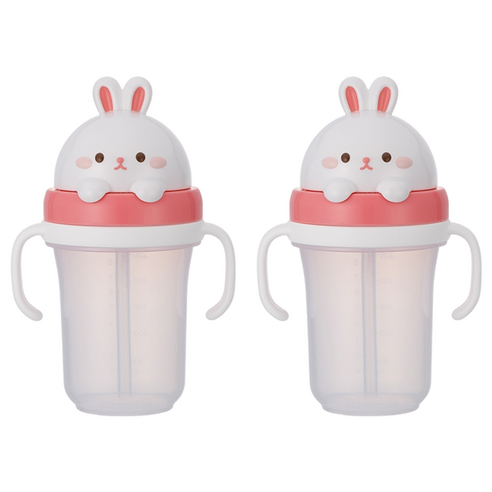 에디슨 프렌즈 흘림방지 입체 빨대컵2 300ml, 흰토끼, 2개