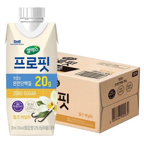 셀렉스 프로핏 완전단백질 드링크믹스 RTD 밀크 바닐라, 250ml, 18개