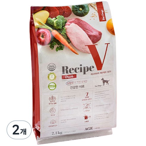 유한양행레시피브이 어덜트 강아지 세븐제로 건식사료, 오리, 2.1kg, 2개