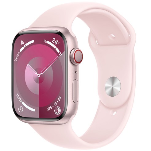 Apple 애플워치 9 GPS+Cellular, 45mm, 알루미늄, 핑크 / 라이트 핑크 스포츠 밴드, M/L