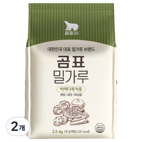 곰표 밀가루 박력, 2.5kg, 2개 
가루/조미료/오일