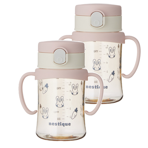 네스틱 유아용 스위치 PPSU 원터치 빨대컵 200ml, 2개, 핑크