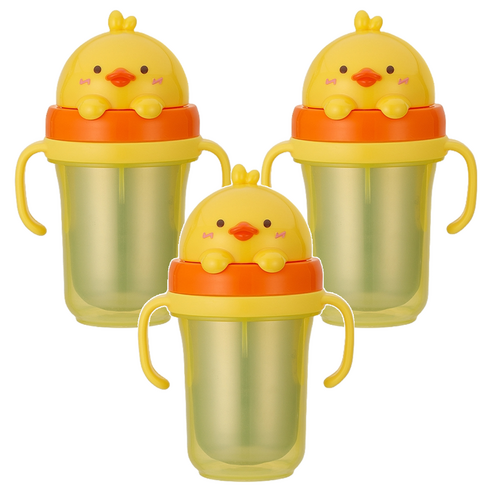 에디슨 프렌즈 흘림방지 이중 스텐 빨대컵2 300ml, 3개, 오리