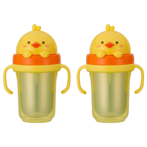 에디슨 프렌즈 흘림방지 이중 스텐 빨대컵2 300ml, 2개, 오리