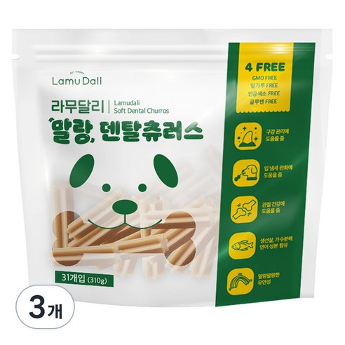 라무달리 강아지 덴탈츄러스 31p, 연어 + 생선살 혼합맛, 3개