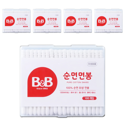 비앤비 유아 면봉, 100개입, 5개