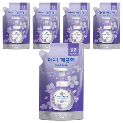 아이깨끗해 항균 폼 핸드솝 블루밍 퍼플 리필, 200ml, 5개