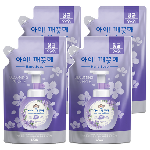 아이깨끗해 항균 폼 핸드솝 블루밍 퍼플 리필, 200ml, 4개