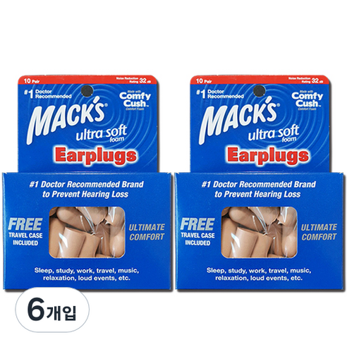 Macks 수면 귀마개 울트라소프트 20p, 6개