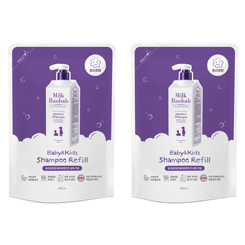 밀크바오밥 베이비 앤 키즈 샴푸 리필 풍선껌향, 400ml, 2개
