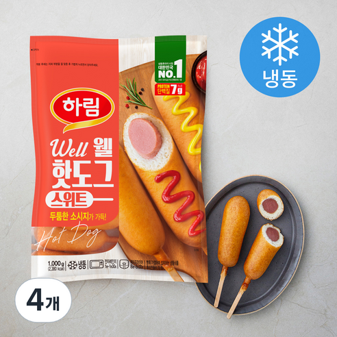 하림 웰 핫도그 스위트 (냉동), 1000g, 4개