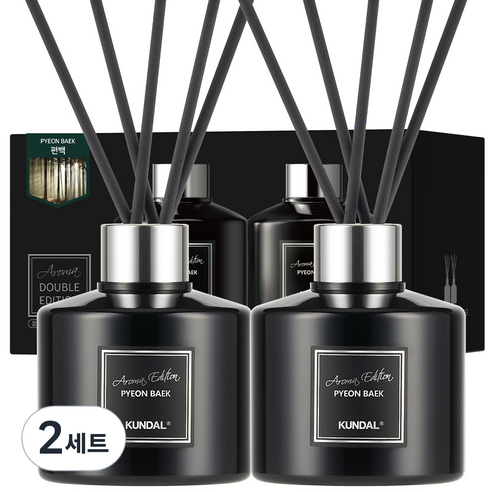 쿤달 퍼퓸 디퓨저 아로마 에디션 200ml 2개 + 섬유스틱 10개, 편백향, 2세트