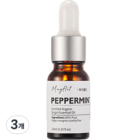 메이플릿 유기농 비건 아로마 에센셜 오일 페퍼민트, 10ml, 3개