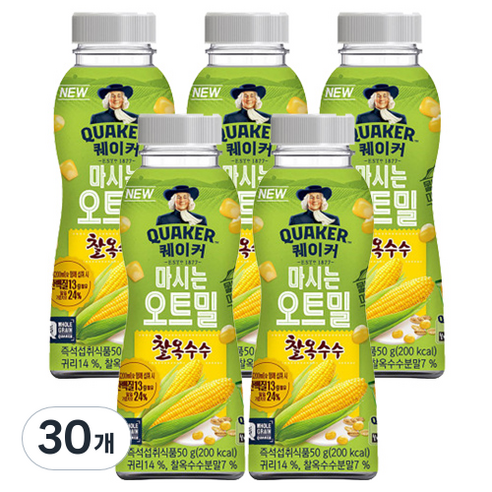 퀘이커 마시는 오트밀 찰옥수수, 50g, 30개