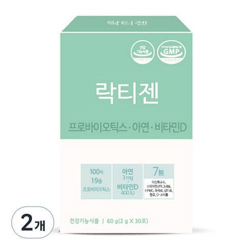 락티젠 프로바이오틱스 아연 비타민D 유산균 30p, 60g, 2개