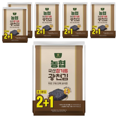 농협식품 참기름 광천김 2 + 1, 60g, 6개