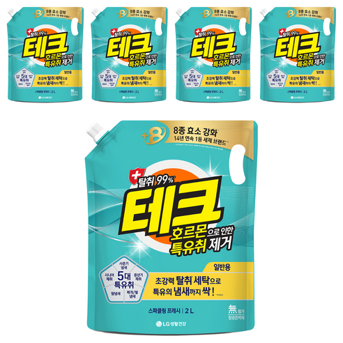 테크 호르몬으로 인한 특유취제거 액상세제 리필, 2L, 5개