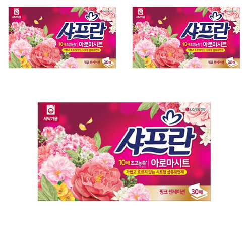 샤프란 아로마시트 시트형 섬유유연제 핑크 센세이션, 30개입, 3개