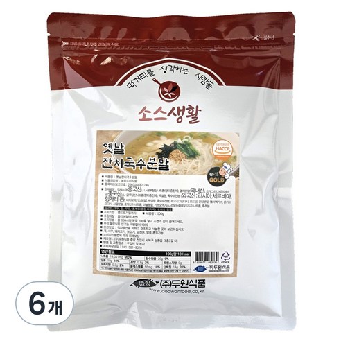 두원식품 옛날잔치국수 분말, 500g, 6개