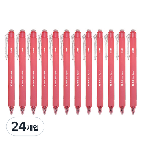 신지 토모 퀵 드라이 중성 젤펜 0.38mm, 레드, 24개입