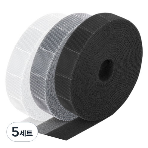 쿠말 뜯어 쓰는 전선정리 찍찍이 케이블 타이 3종 세트, 블랙, 그레이, 화이트, 5세트