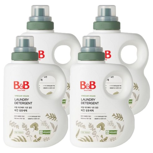 비앤비 라즈베리 식초 담은 무향 비건 섬유 유아 세제 용기형, 4개, 1500ml