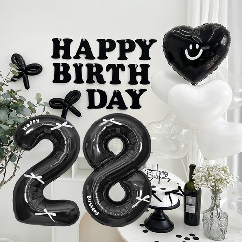 파티아일랜드 HBD 레터링 하트 파티 세트, 블랙 28, 1세트