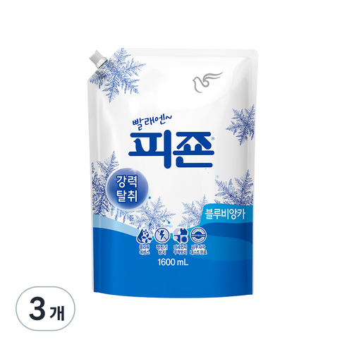 피죤 강력탈취 레귤러 섬유유연제 블루비앙카 리필, 1.6L, 3개