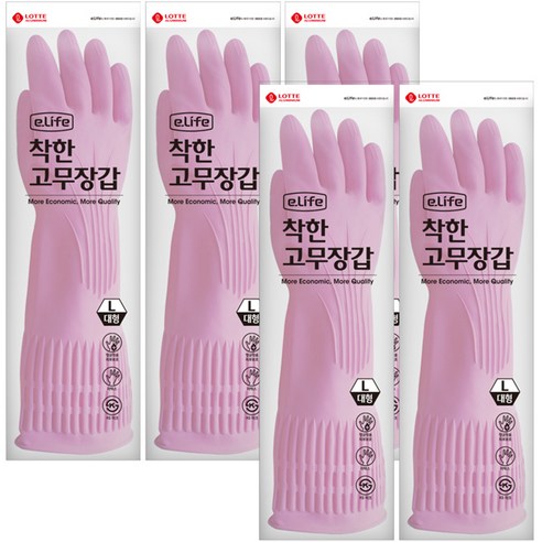  주방용품 간편 세트 롯데이라이프 착한 고무장갑 대, 핑크, 대(L), 5개
